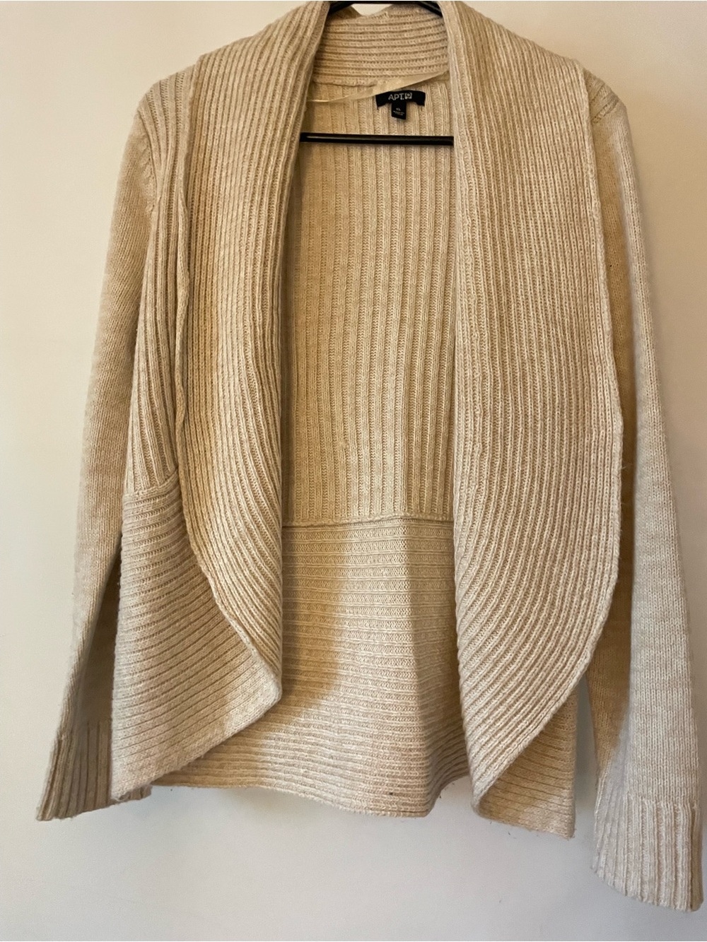 Apt. 9 Women's Cream Ribbed Open-Front Sweater Cream Draped Shawl Ribbed